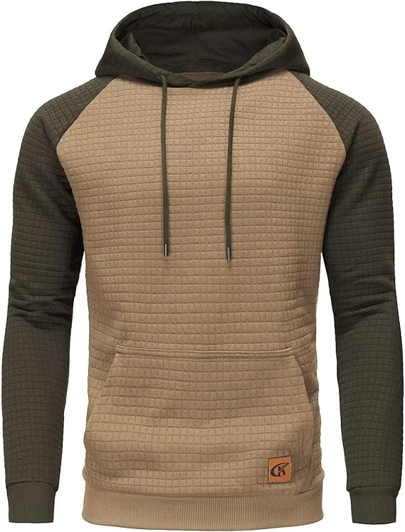 Men's Pullover Hoodies Plaid Jacquard Long Sleeve Drawstring Hipster Casual Hooded Sweatshirts
