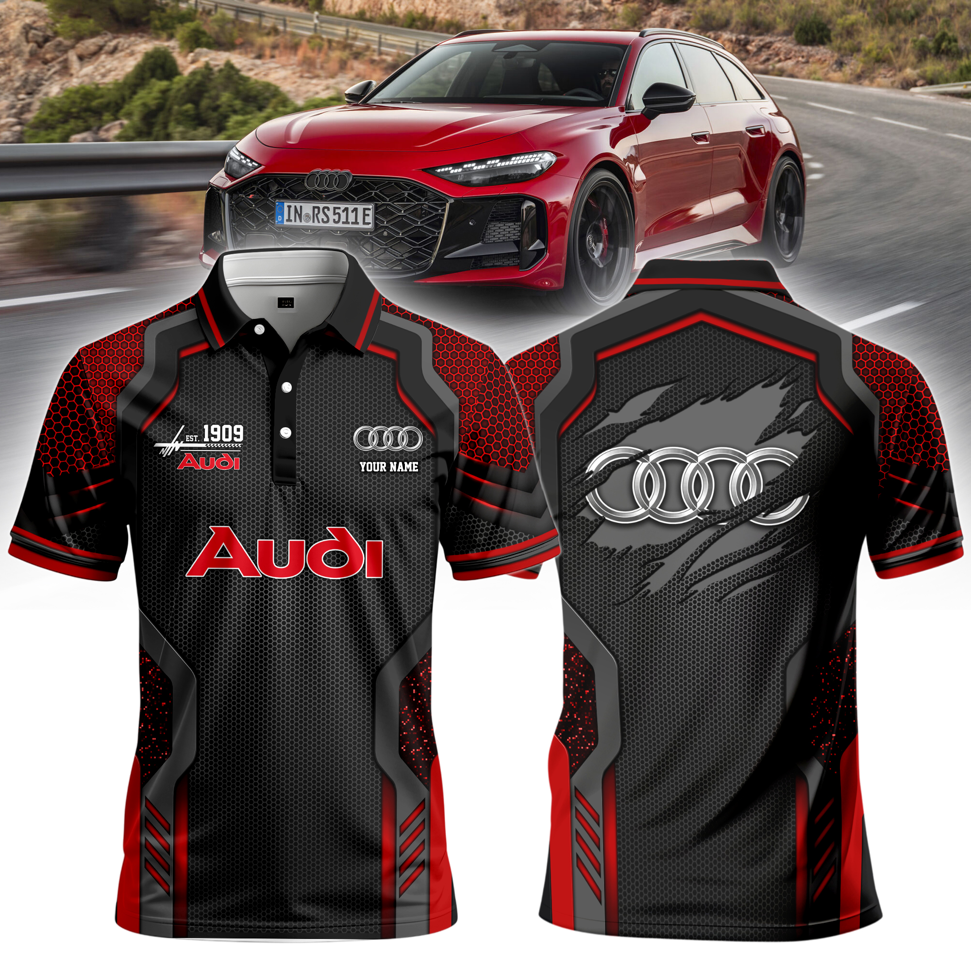 Audi 3D-Poloshirt aus Baumwollmischgewebe