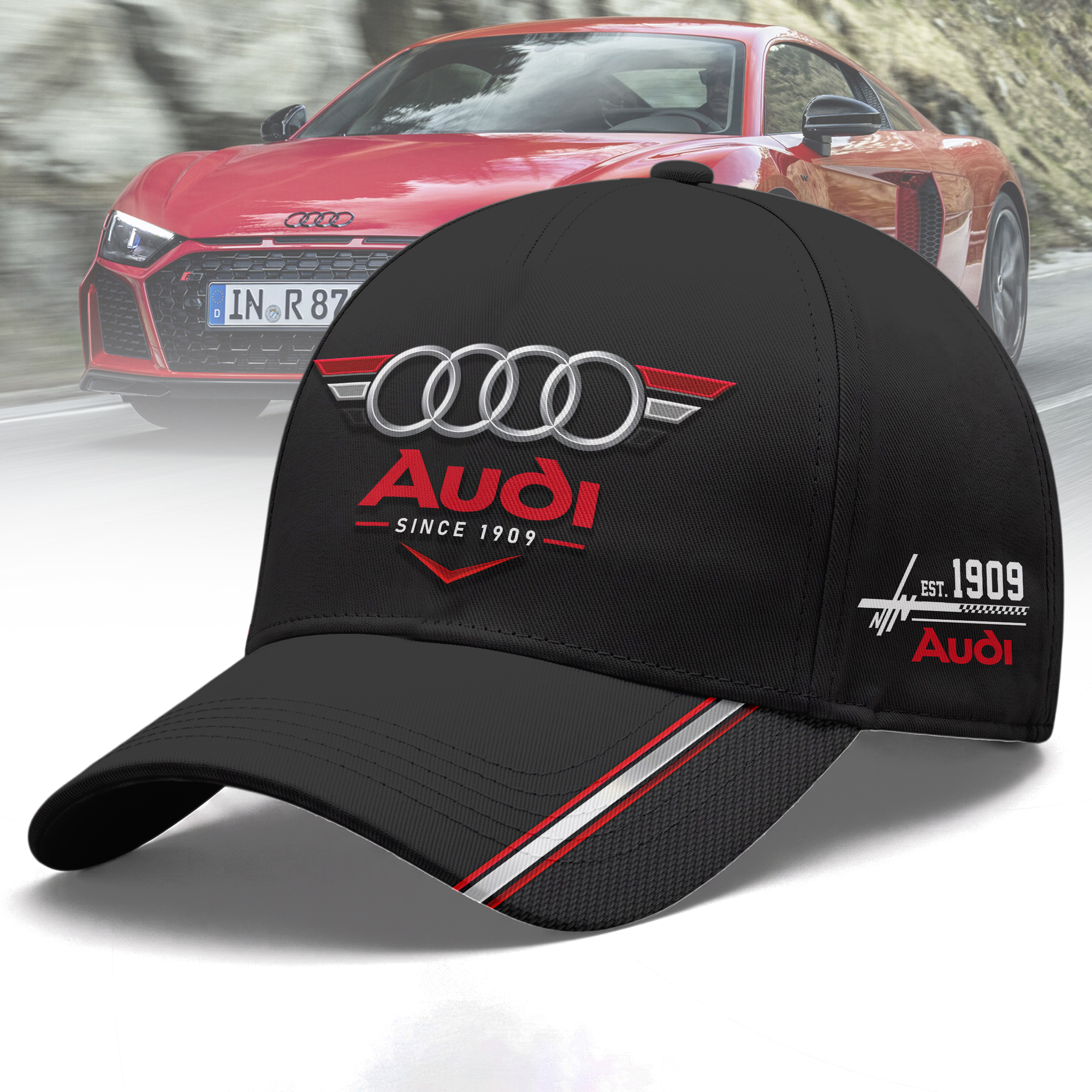 Audi Cap – 7-Panel-Kappe mit Allover-Print