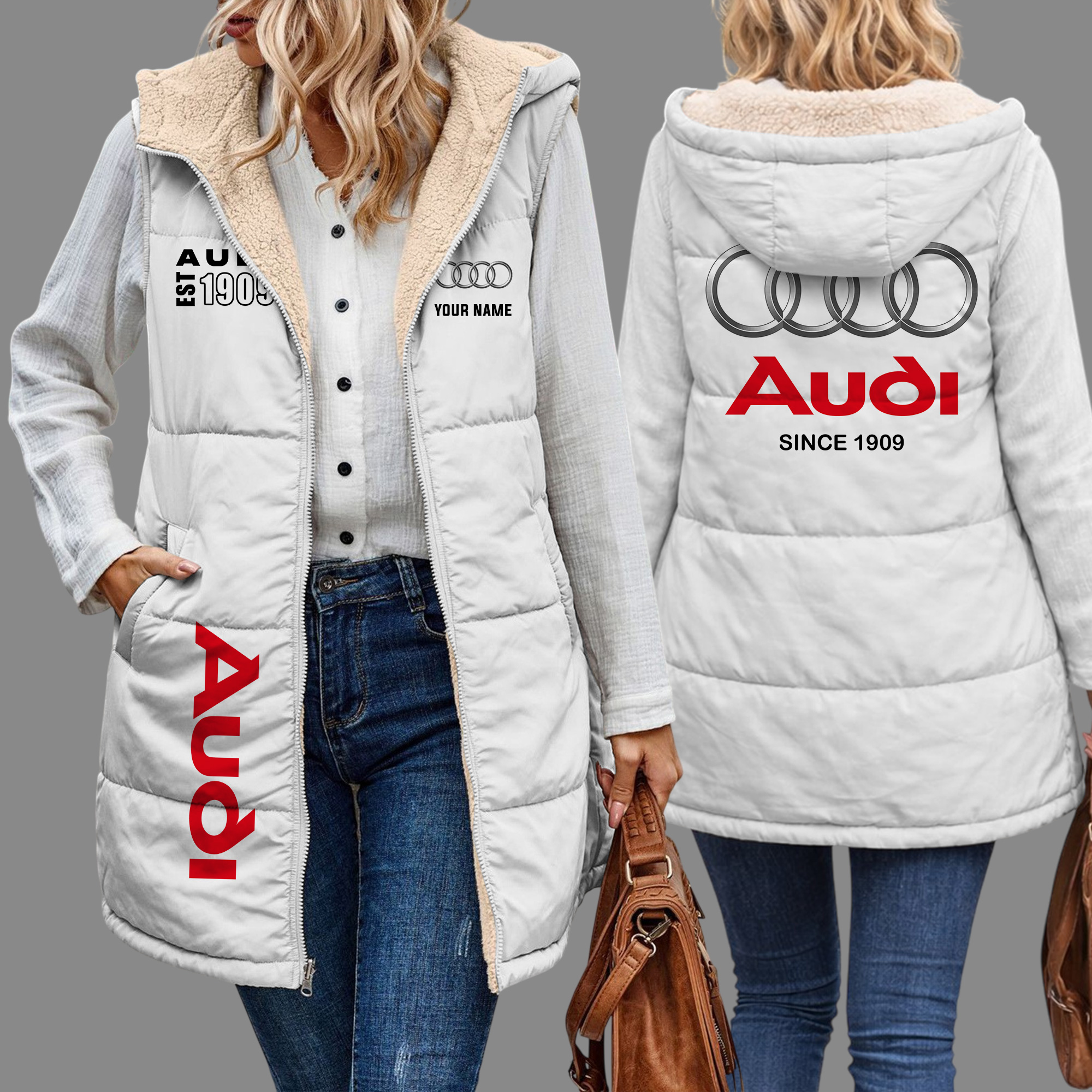 Audi Damen-Fleeceweste mit Kapuze