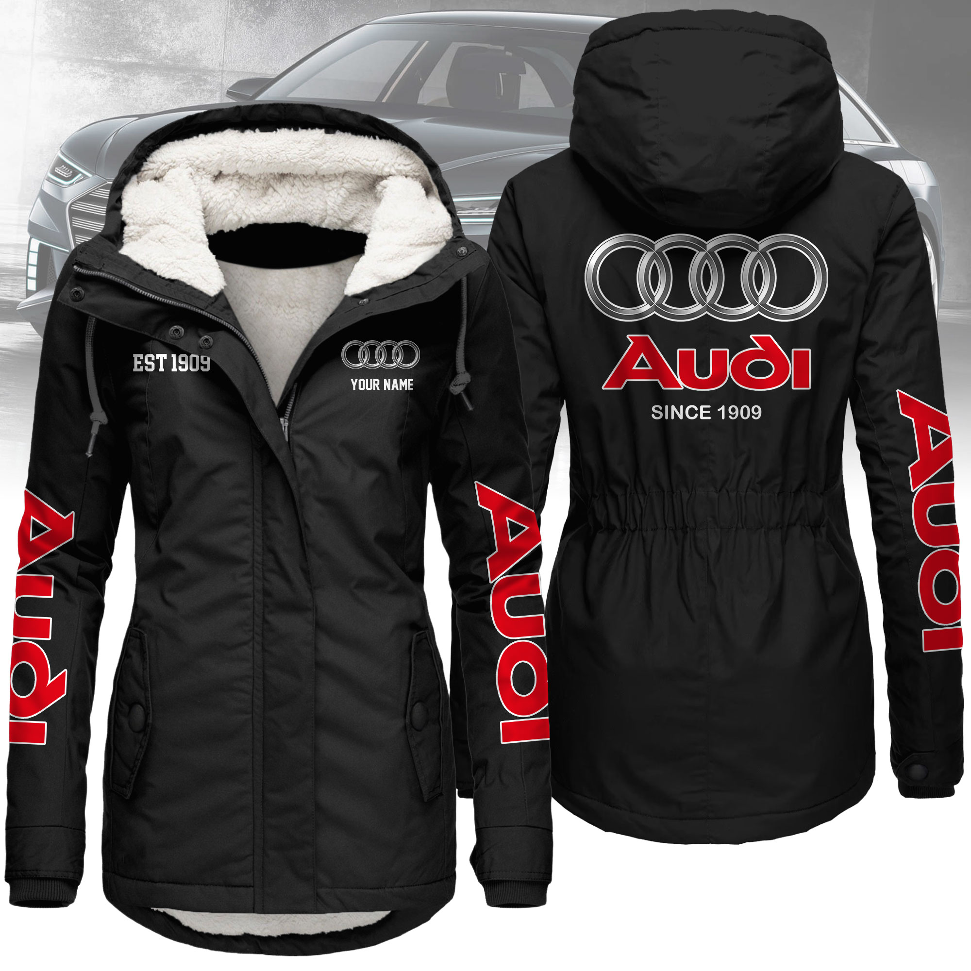 Audi Damen-Winterparka mit Fleecefutter und Kapuze