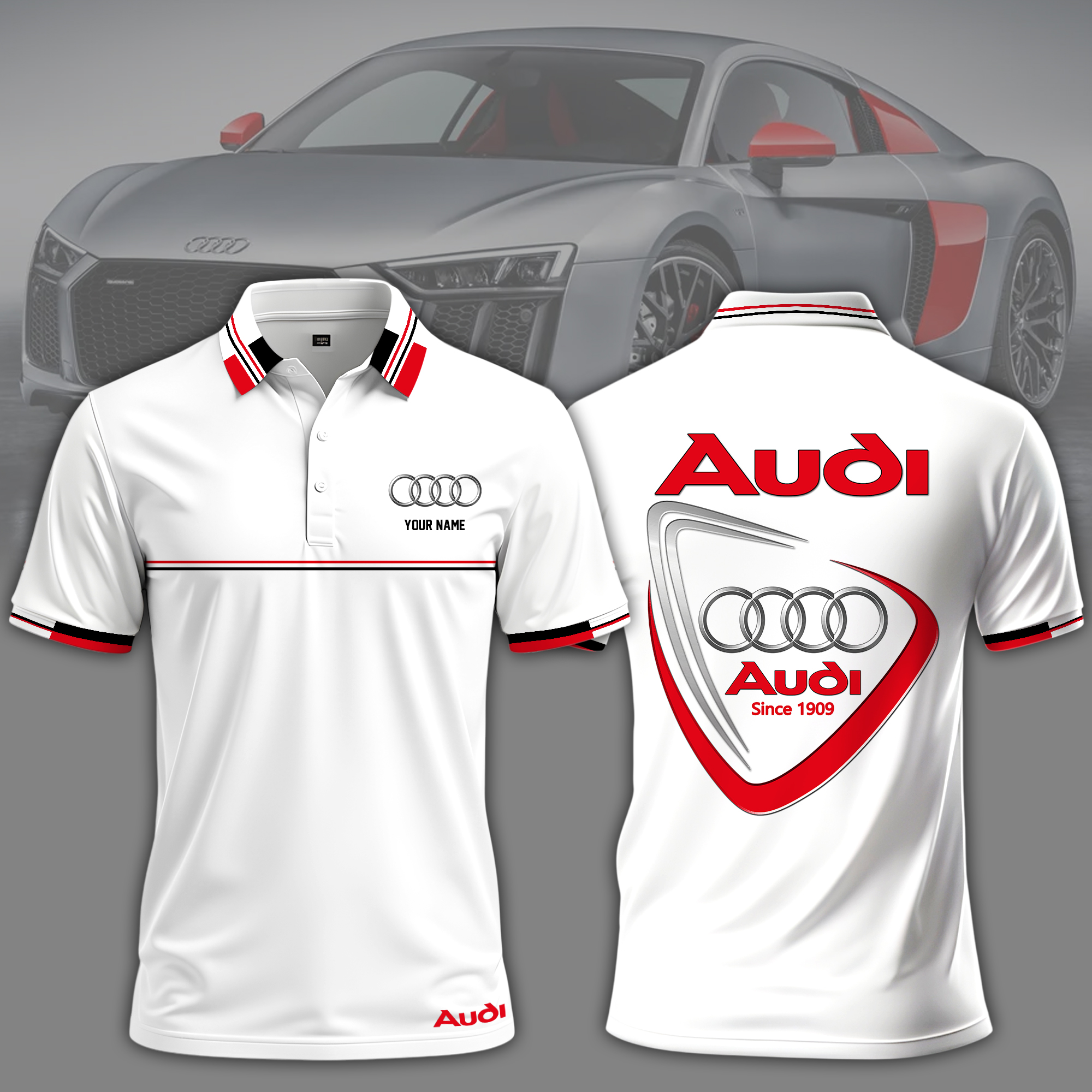 Audi elastisches Poloshirt mit Allover-Print