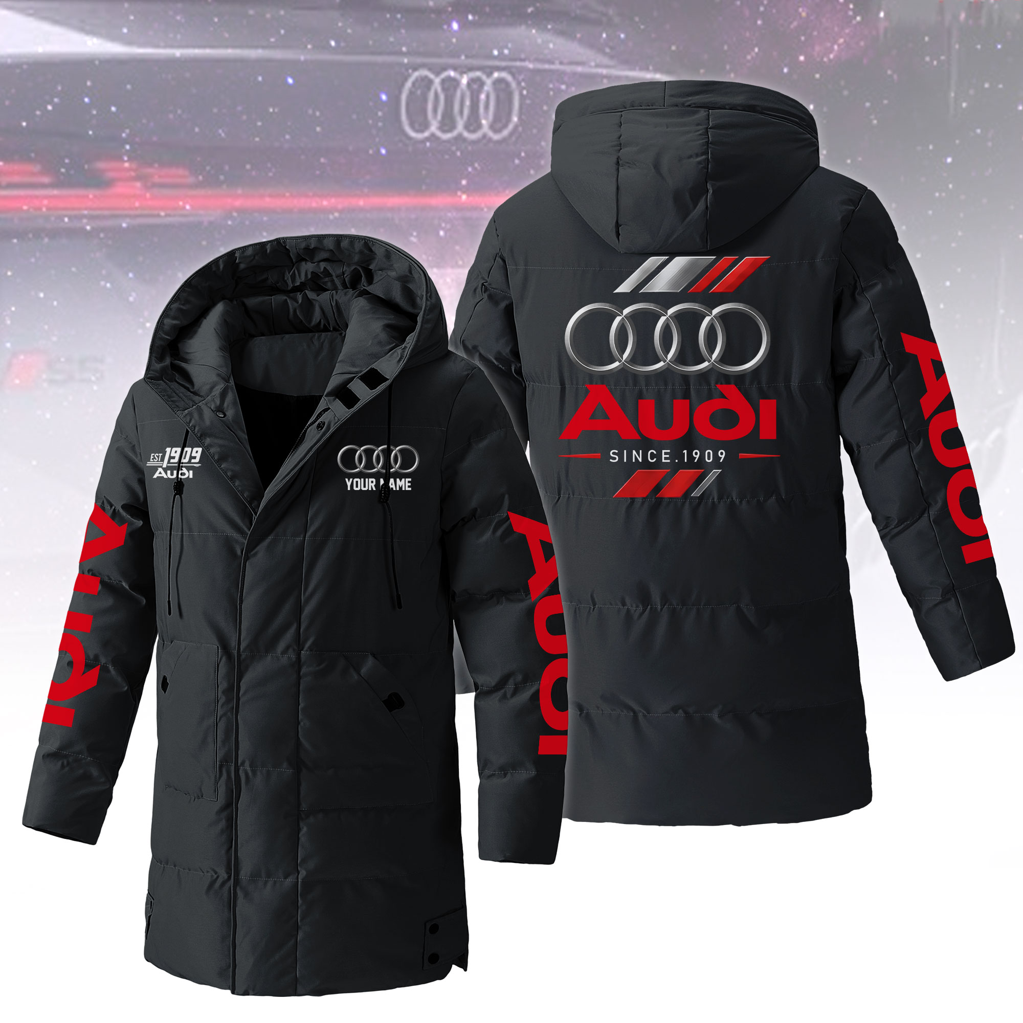 Audi gefütterte Winterjacke mit Allover-Print