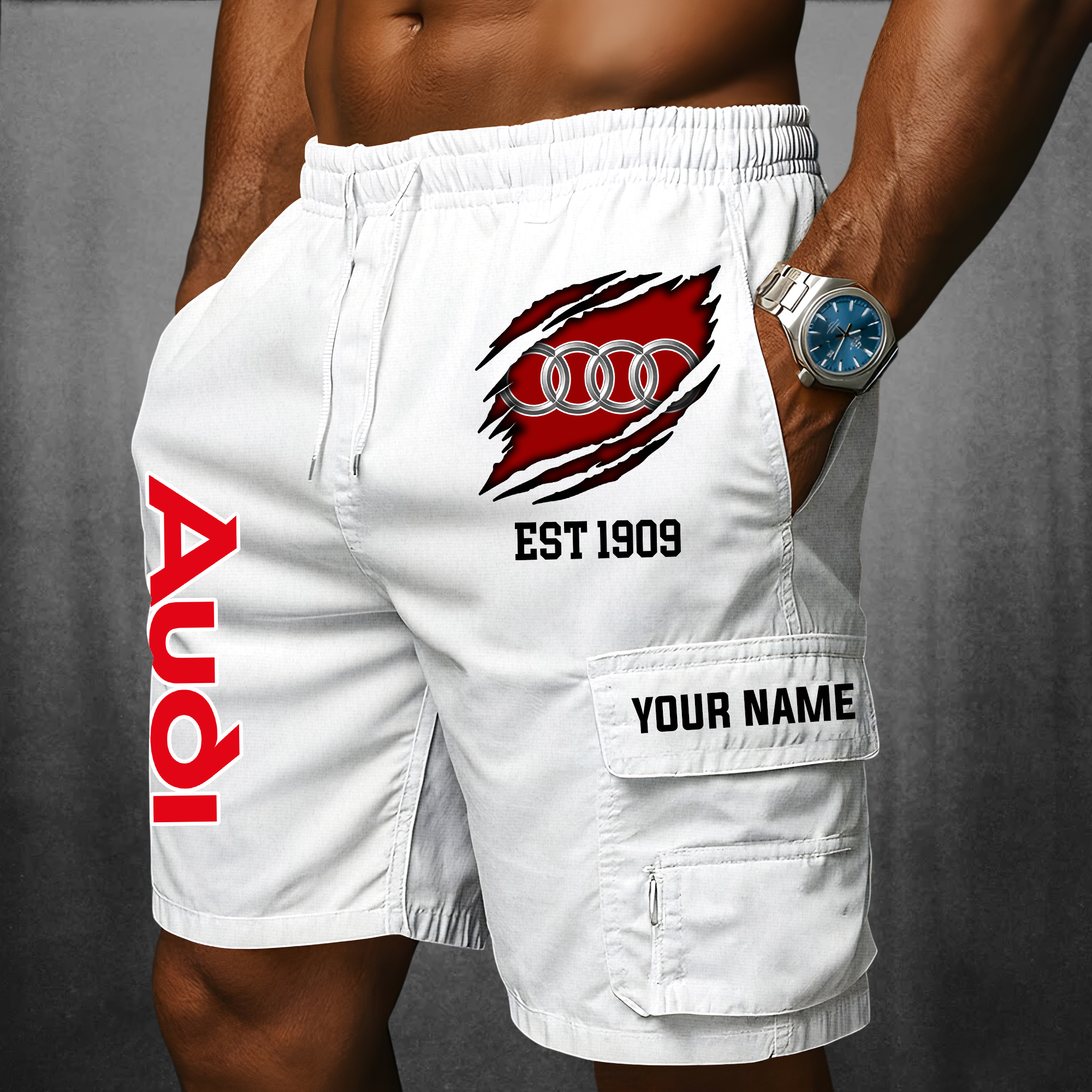Audi Herren-2-in-1-Laufshorts mit Innenhose