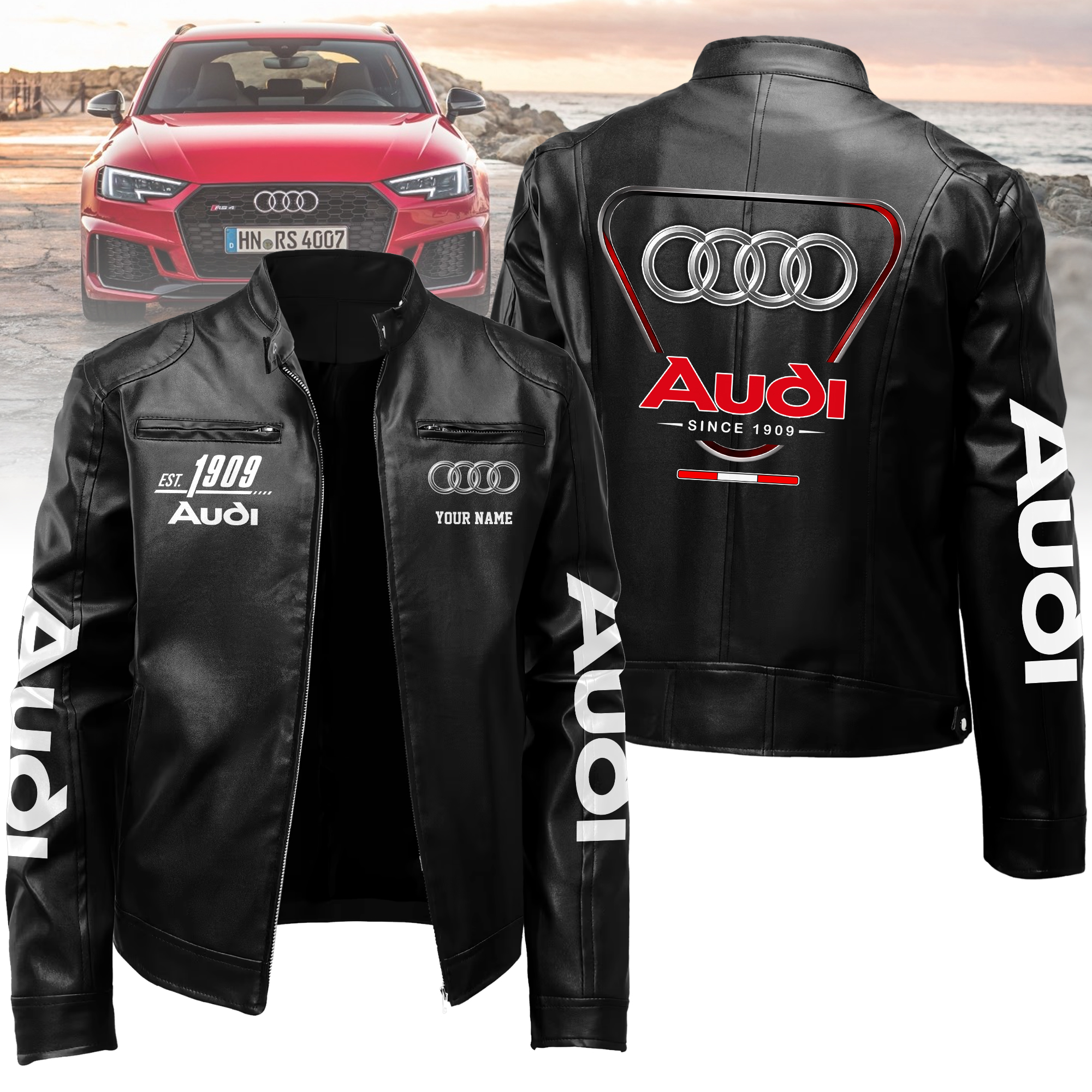 Audi Herren-Kunstlederjacke mit Kragen