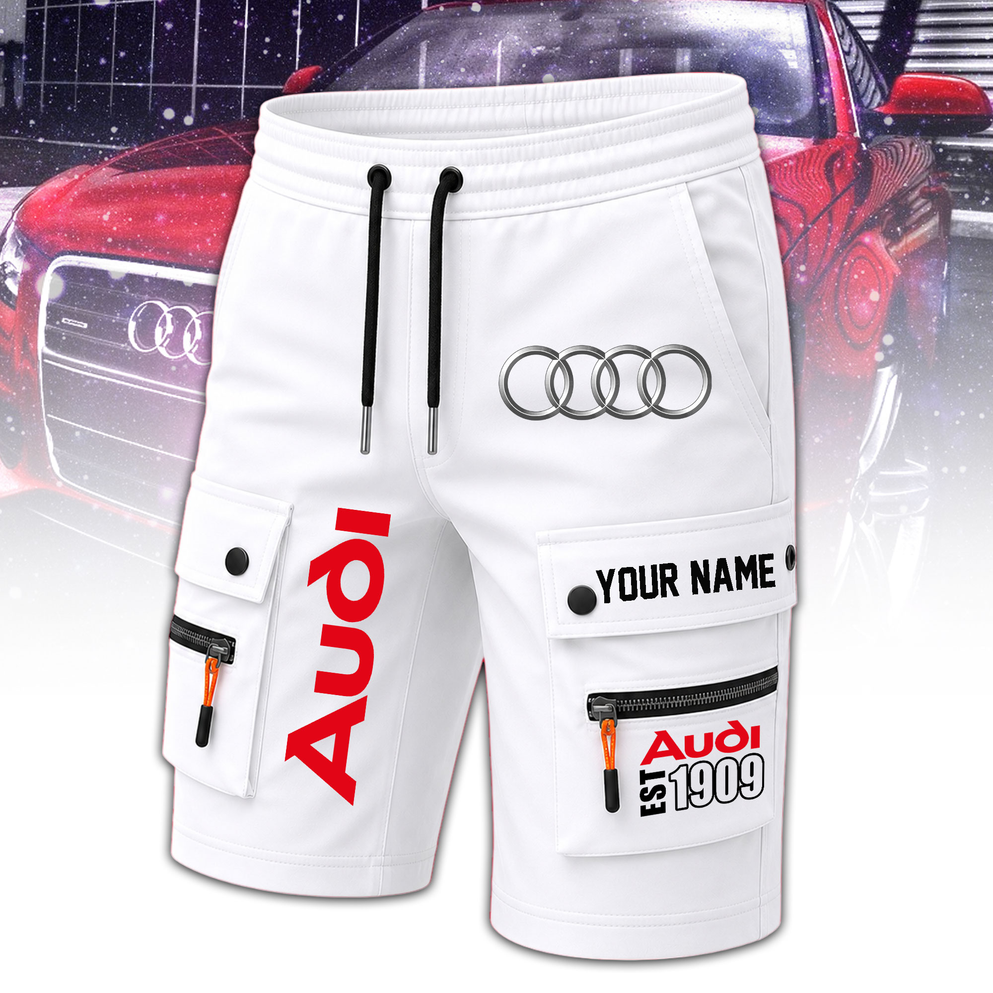 Audi Herren-Shorts mit Reißverschlusstaschen