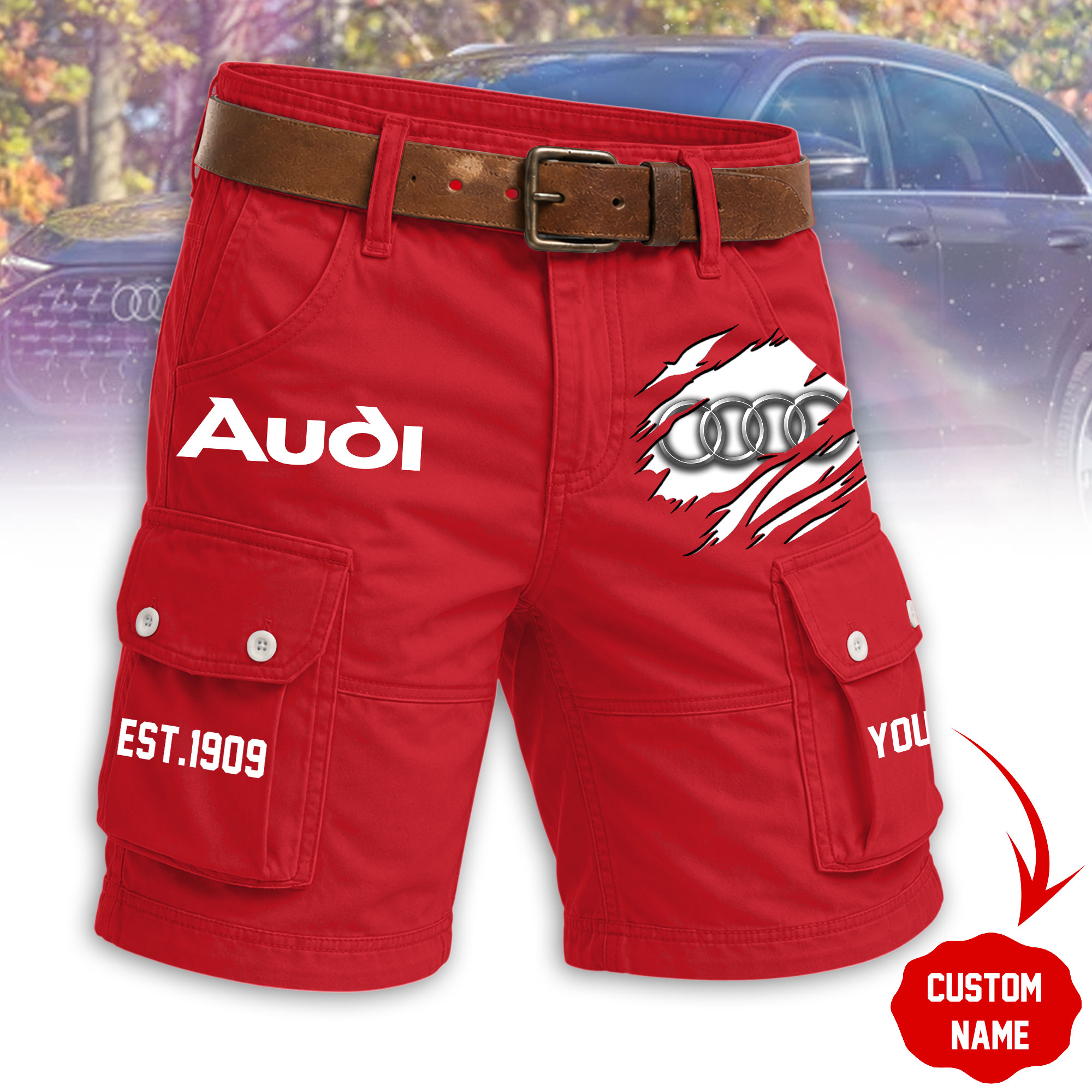 Audi Herren-Sommershorts aus Baumwollmischgewebe