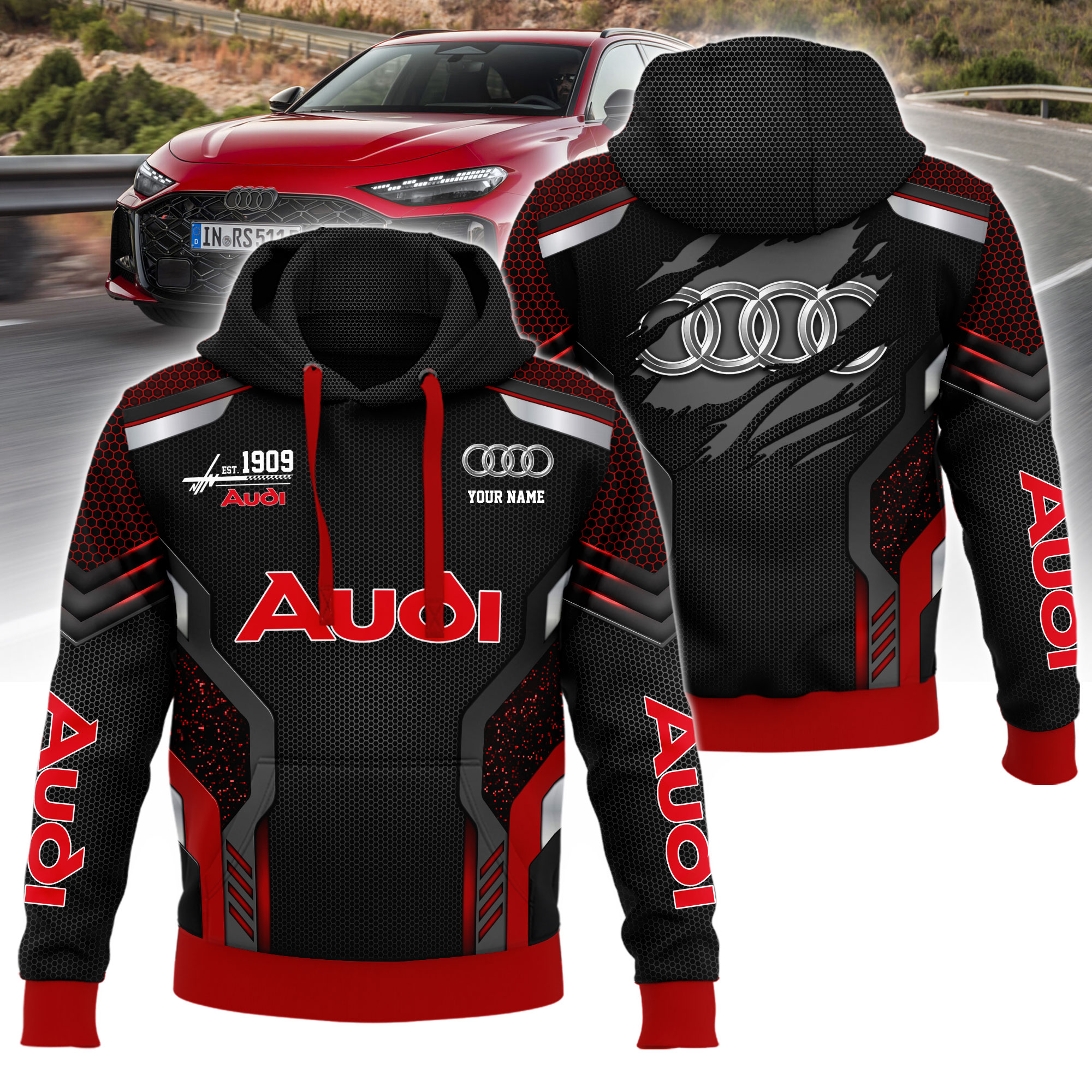 Audi Hoodie aus Stretchstoff mit Allover-Print