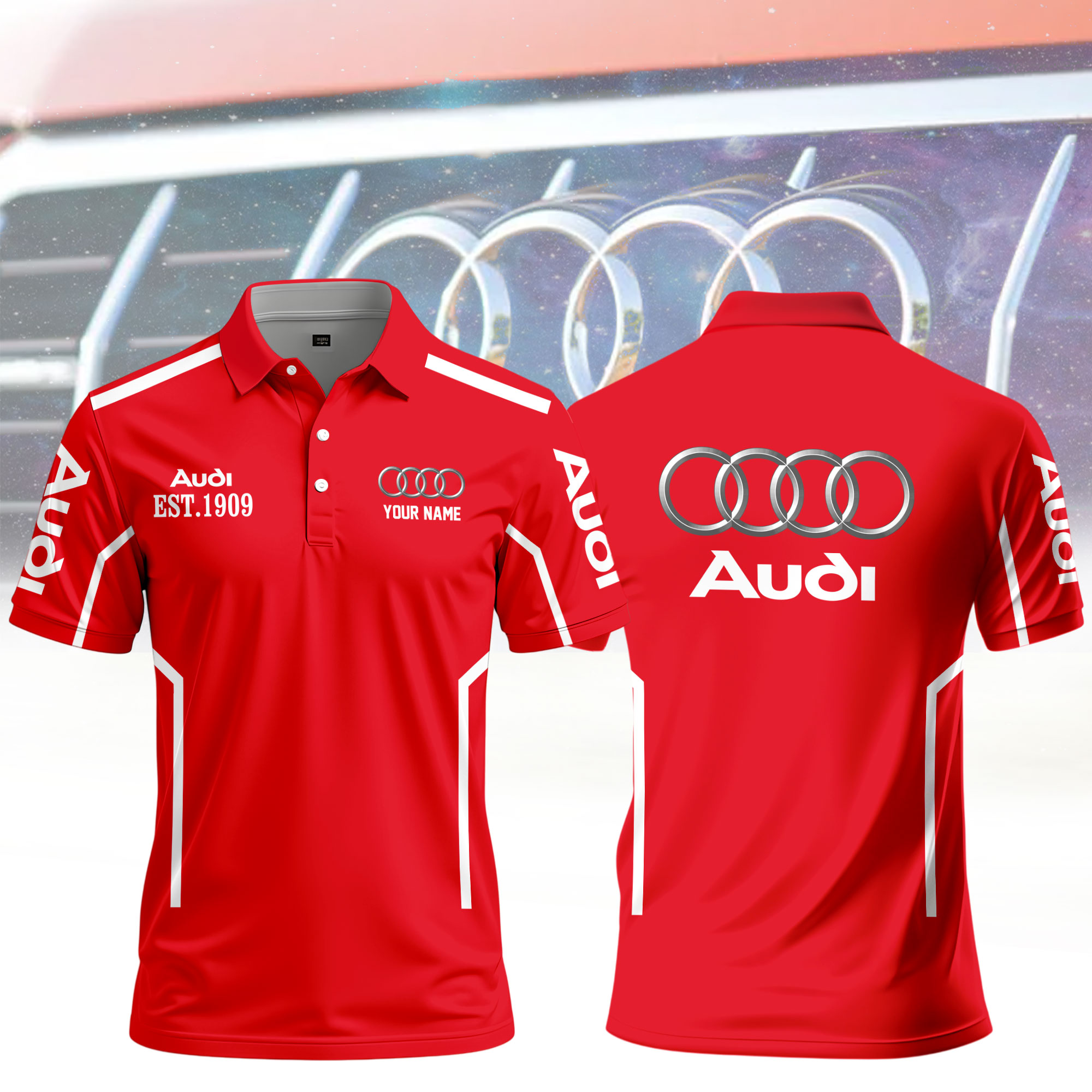 Audi Premium-Poloshirt mit Allover-Motiv