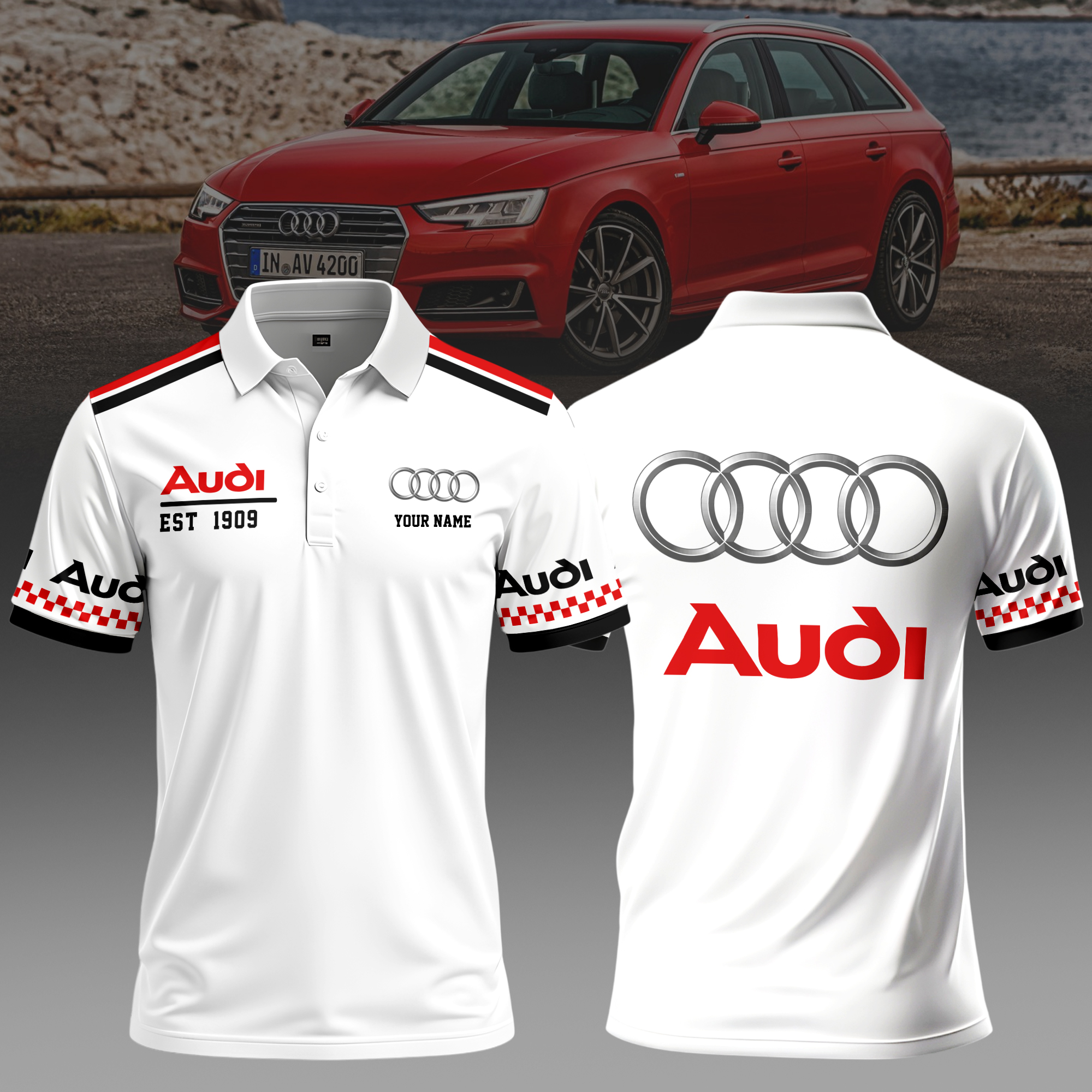 Audi Stretch-Poloshirt mit Rundumdruck
