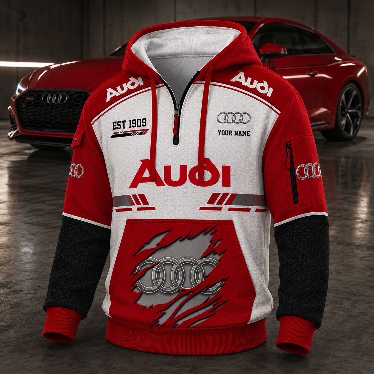 Audi warmer Hoodie mit halbem Reißverschluss